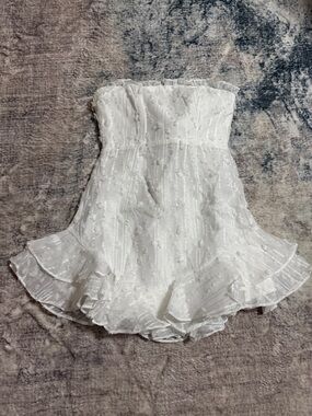 White Strapless Ruffle Mini Dress